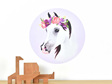Small horse wall decal with flower crown purple background with wooden animals