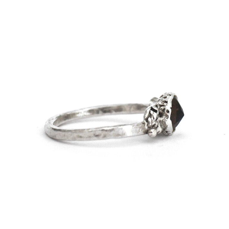 smokey quartz gemstone organic sterling silver small reef ring lily griffin nz