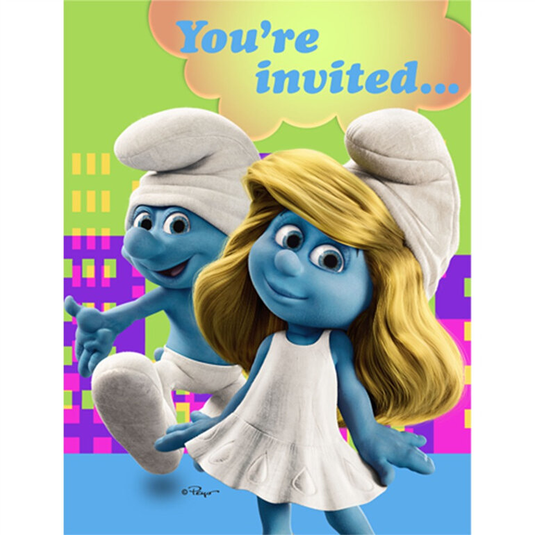Smurfs - party invites x 8