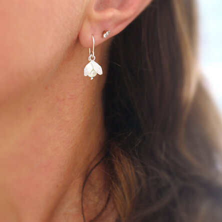 Snowdrop sterling silver pearl earrings dangle drop handmade earrings