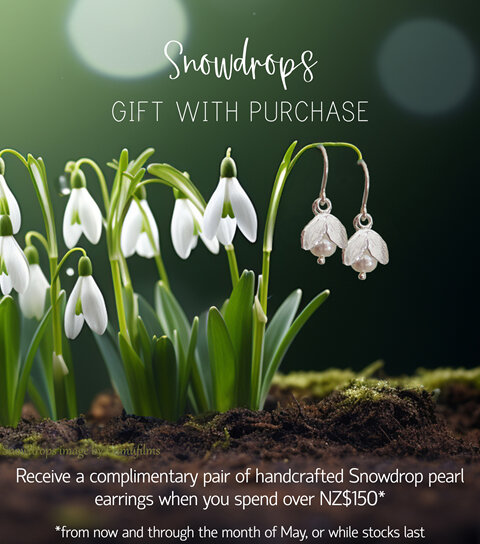 Snowdrops Free Gift with Purchase Complimentary pearl earrings handmade nz