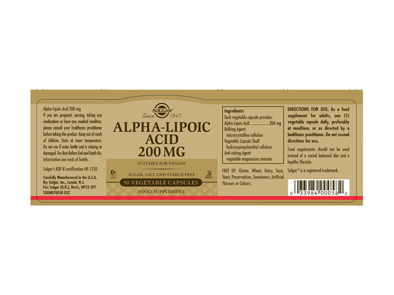Solgar® Alpha-Lipoic Acid 200 mg Vegetable Capsules 50 caps