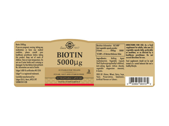 Solgar® Biotin 5000 µg Vegetable Capsules 50 caps