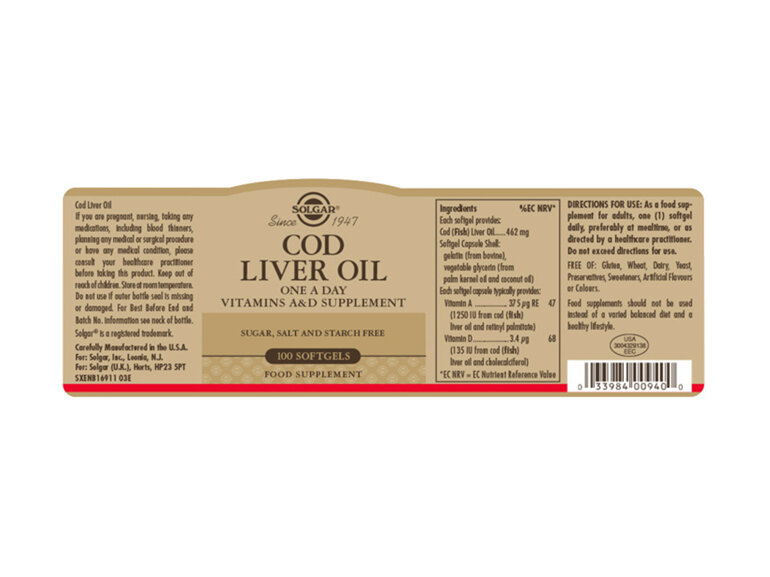 Solgar® Cod Liver Oil Softgels 100 caps