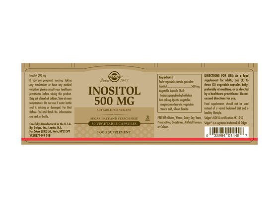 Solgar® Inositol 500 mg Vegetable Capsules 50 caps