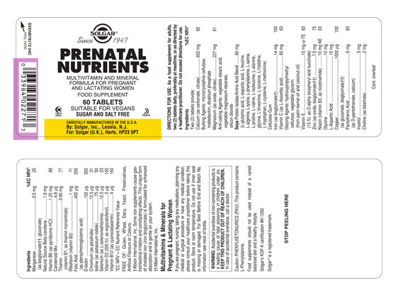 Solgar® Prenatal Nutrients Tablets 60 tabs