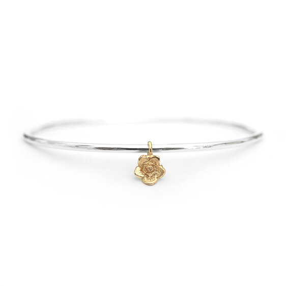 Solid 9k gold forget me not flower sterling silver bangle nz lilygriffin jewelry