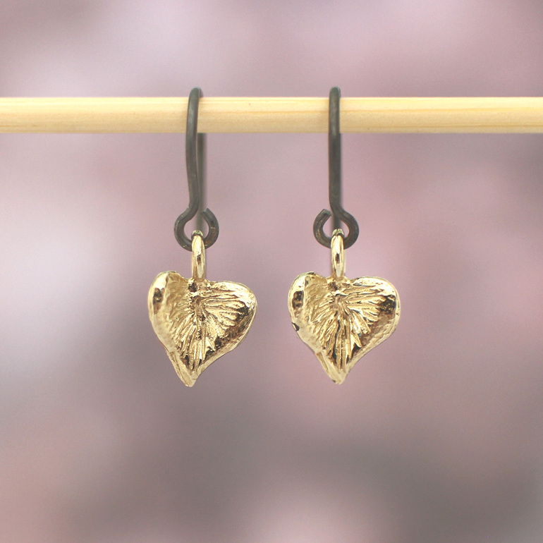 solid 9k gold hearts sweethearts gift earrings oxidised lilygriffin nz jewellery