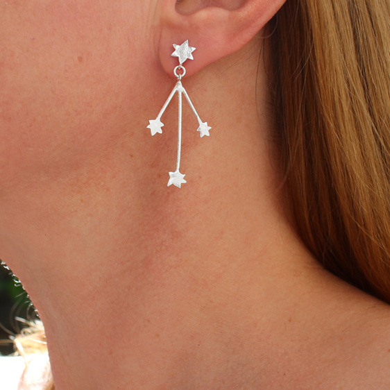 southern cross stars statement earrings dangle long sterling silver kinetic