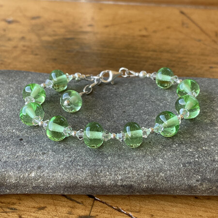 Spacer bead glass bracelet  - light emerald