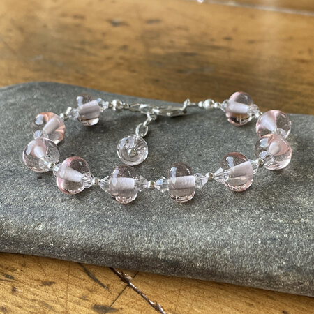 Spacer bead glass bracelet - pink tr.