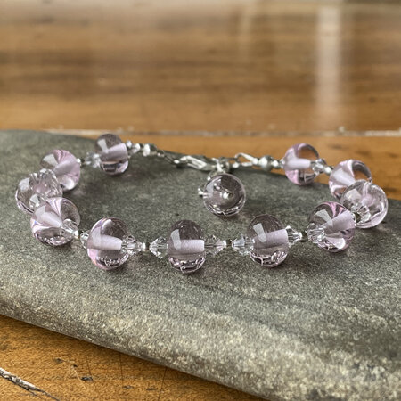 Spacer bead glass bracelet - rose quartz