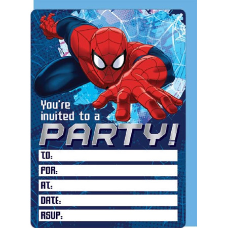 Spiderman party Invites x 16 includes envelopes - NEW