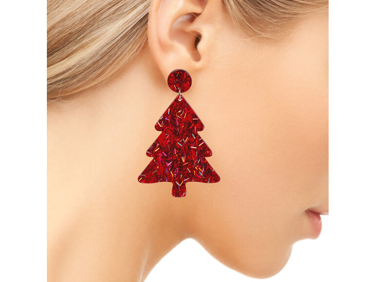 Splosh Christmas Red Glitter Tree Earrings