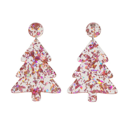 Splosh Christmas Rose Gold Glitter Tree Earrings