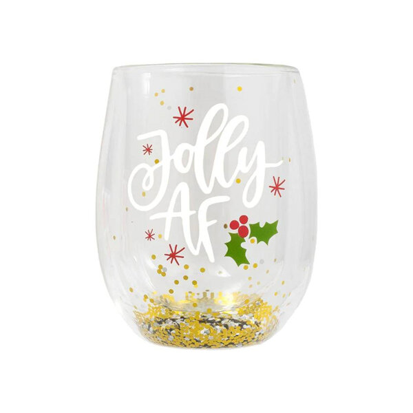 Splosh Christmas Stemless Glass Jolly AF with Glitter