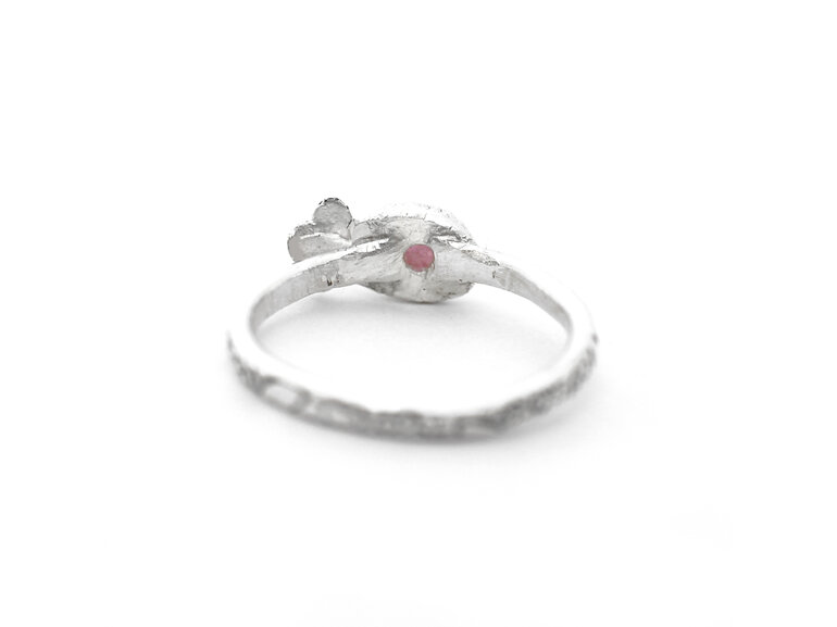 spring pink sapphire rosecut leaves sterling silver botanical floral ring