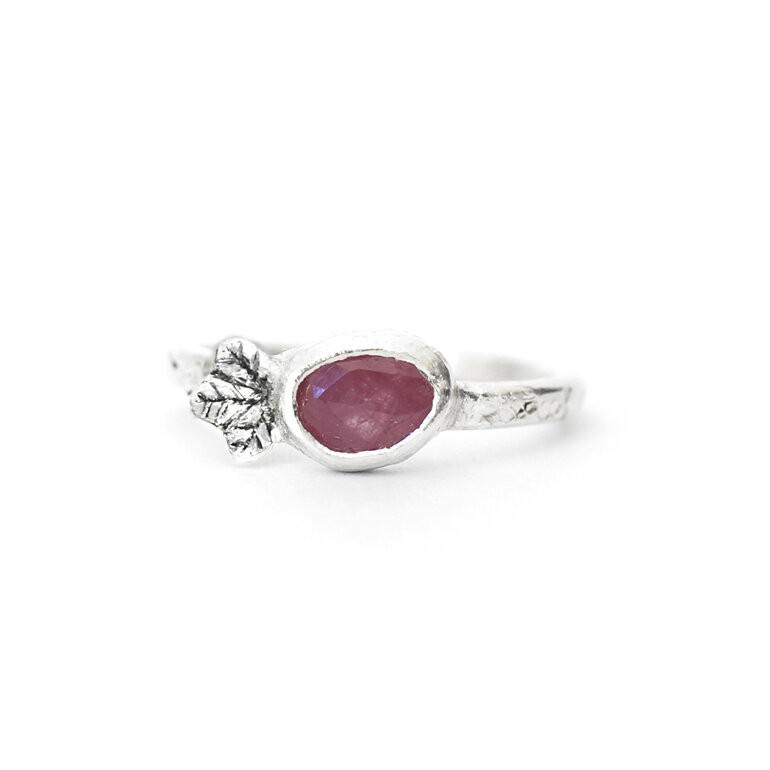 spring pink sapphire rosecut leaves sterling silver lilly griffin nz ring