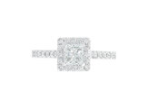 square diamond engagement ring with diamond set band, princess halo cluster ring