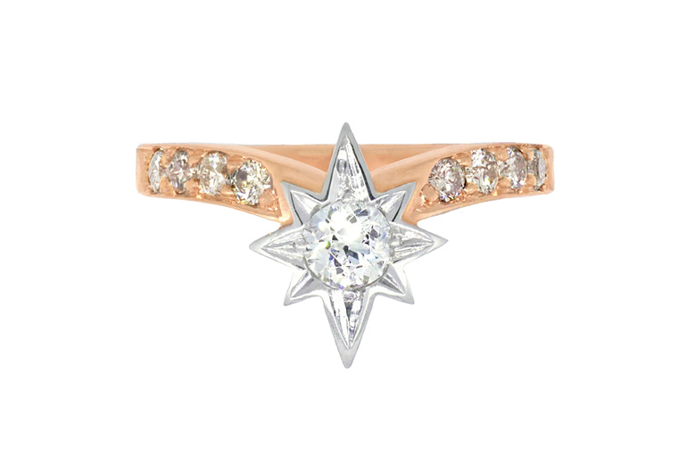 Star diamond ring design antique European cut diamond cape diamonds in rose gold