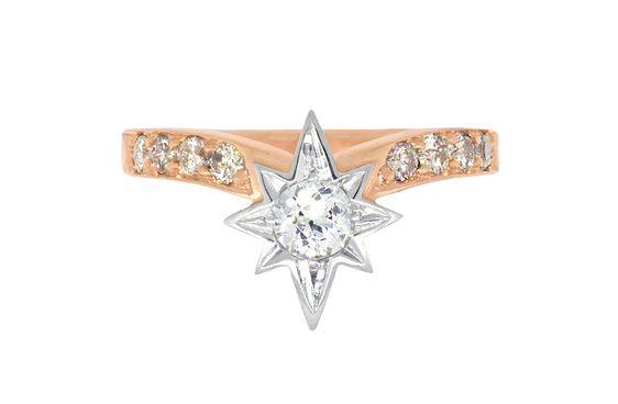 Star diamond ring design antique European cut diamond cape diamonds in rose gold