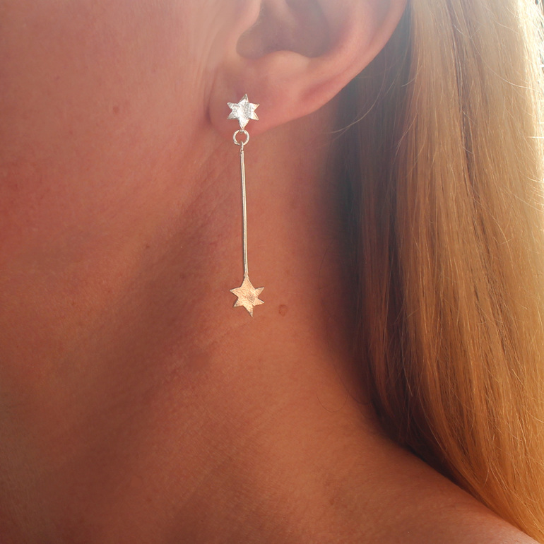 star stars pointer dangle long statement drop sterling silver studs