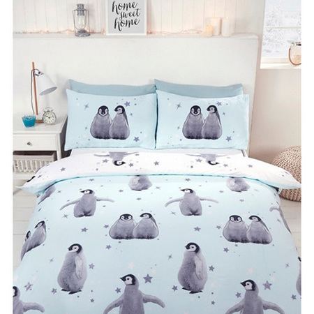 Starry Penguin Ice Blue Duvet Cover Set