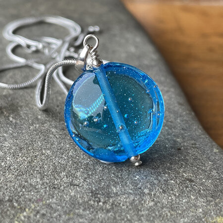 Starry sky glass pendant - aquamarine