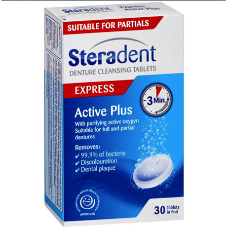 STERADENT EXPRESS DENTURE CLEANING TABLETS 3 MINUTES - 30 PACK
