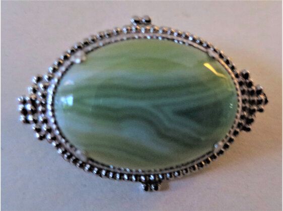 Sterling green stone brooch