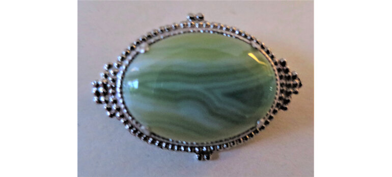 Sterling green stone brooch