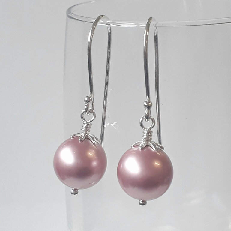 Sterling silver earrings with 10mm dusky rose pearl bead