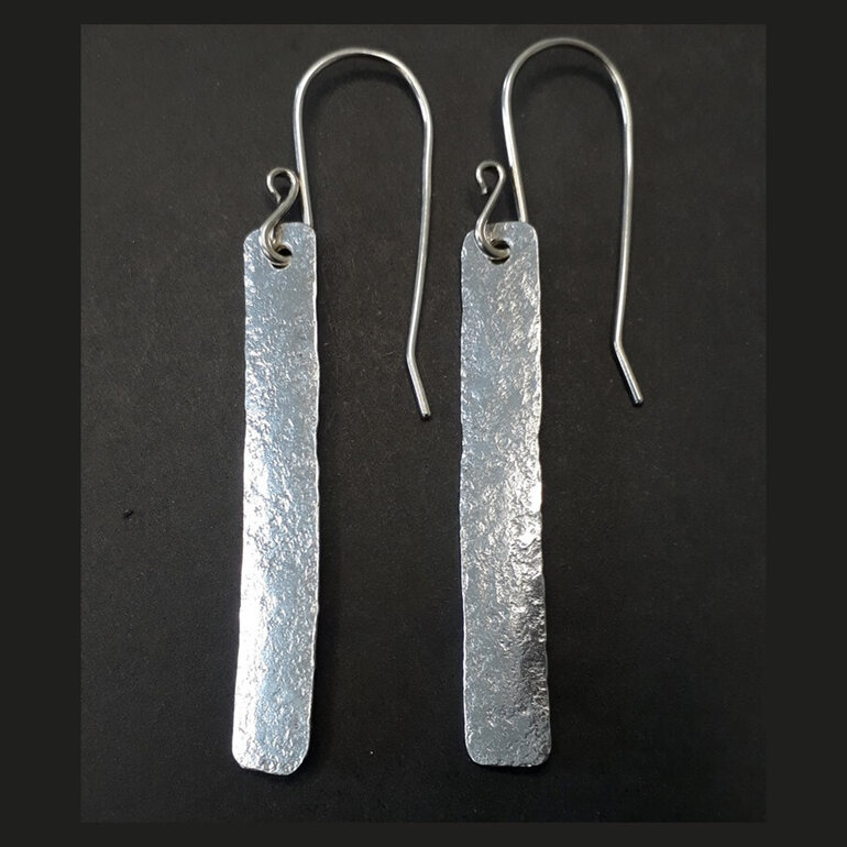 sterling silver earrings with rectangular drop rock texture