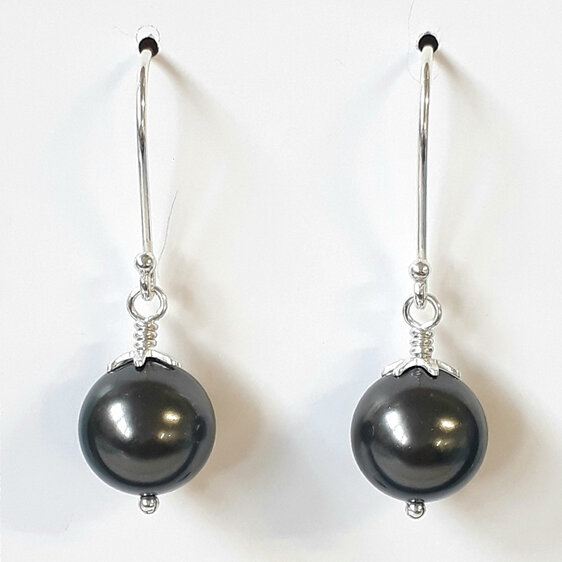 Sterling silver hook earrings with 10mm Swarovski Pearl colour black