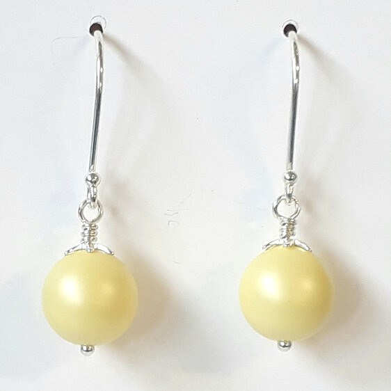 Sterling silver hook earrings with 10mm Swarovski Pearl colour yellow