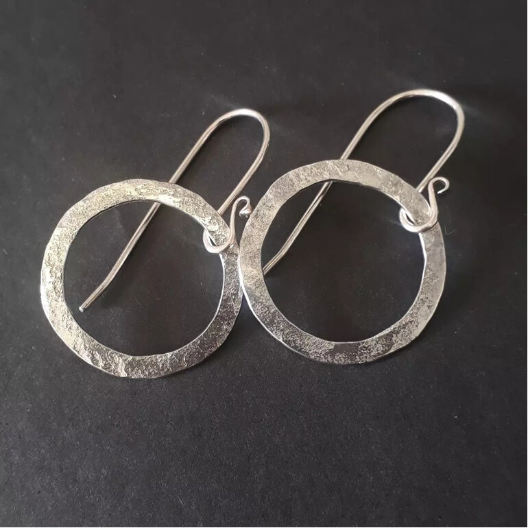 Sterling silver hoop with rock texture