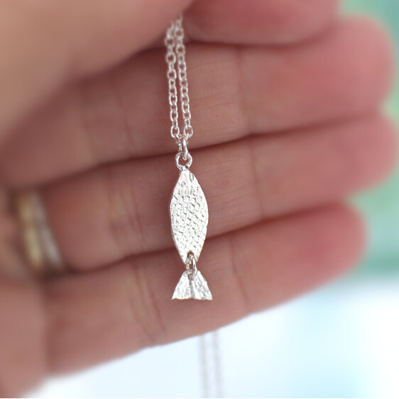 Sterling silver ika fish light tail necklace handmade lily griffin nz jewelry