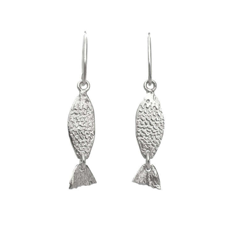 Sterling silver ika iti little fish kinetic tails earrings handmade lilygriffin
