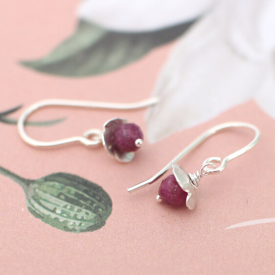 Sterling silver rosehips ruby july birthstone earrings lilygriffin nz jewellery