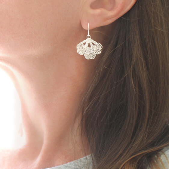 Sterling silver sea fan lace earrings ocean handmade lily griffin nz jewelry