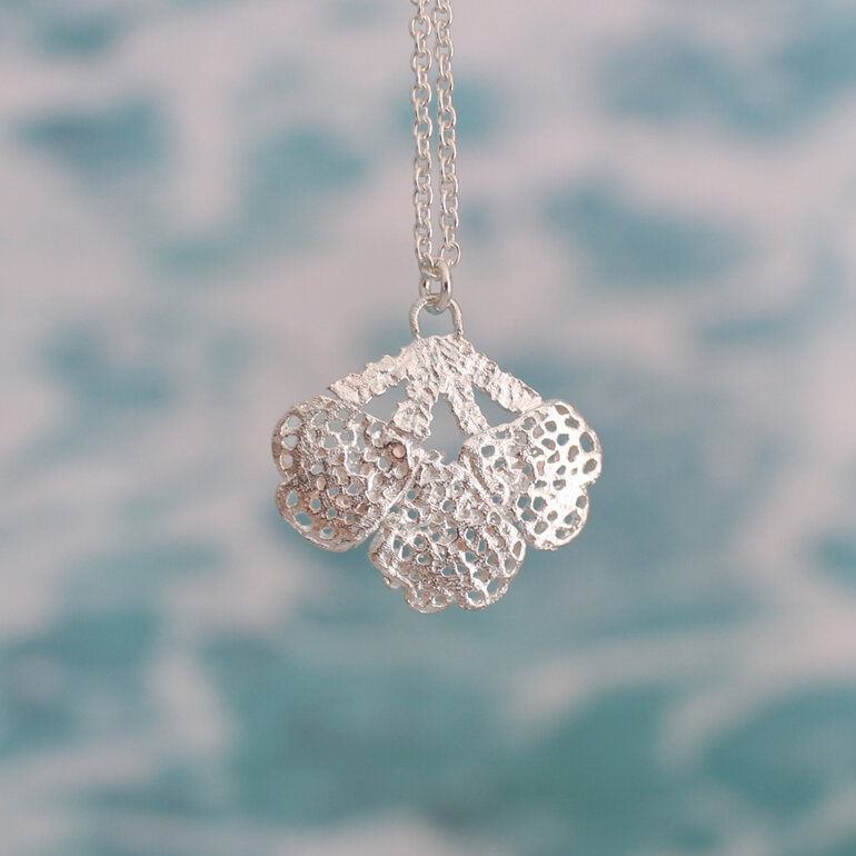 Sterling silver sea fan lace pendant ocean handmade lilygriffin nz jewellery