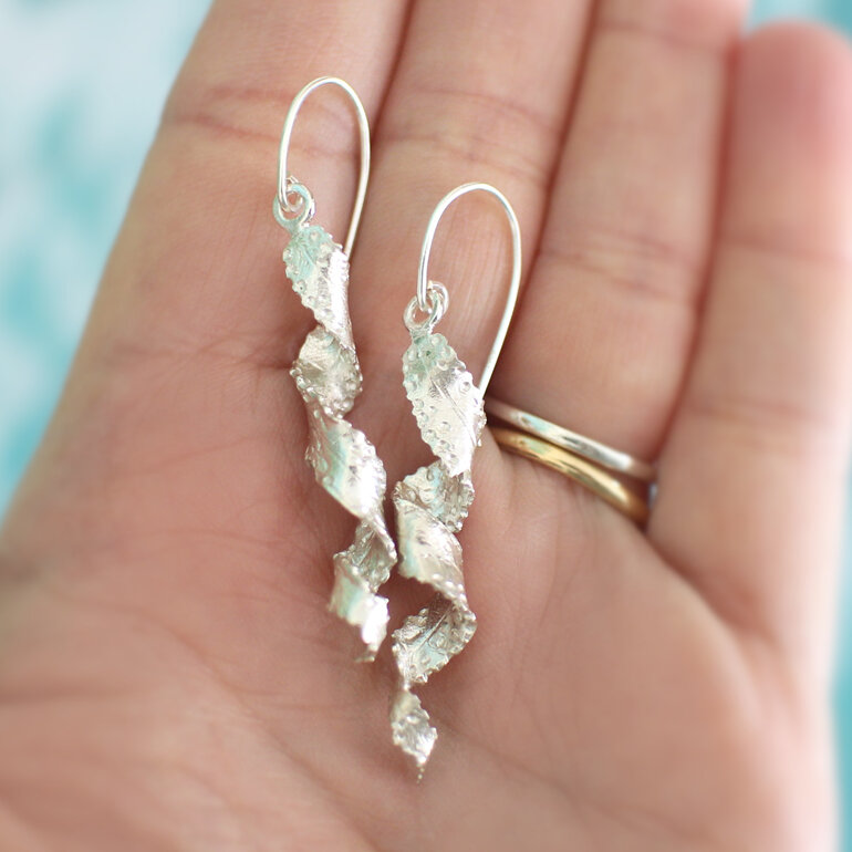 sterling silver seaweed spirals curls  handmade earrings lily griffin nz jewelry