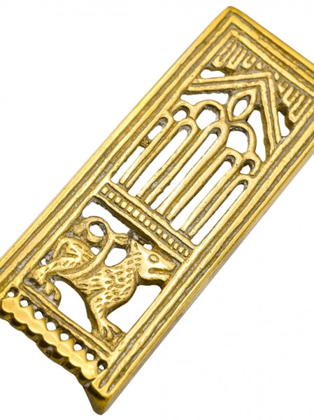 Strap End 8 - 75 mm Brass Medieval Strapend with Wolf