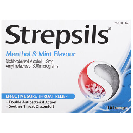 Strepsils Double Antibacterial  Sore Throat Lozenges Menthol & Mint 16 Pack