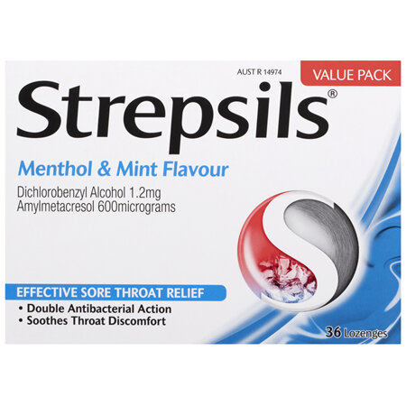 Strepsils Double Antibacterial Sore Throat Lozenges Menthol & Mint 36 Pack