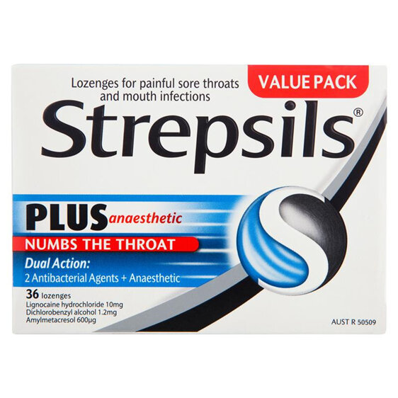 Strepsils Plus Anaesthetic Sore Throat Numbing Pain Relief Lozenges 36Pk