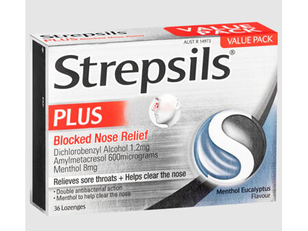 Strepsils Plus Blocked Nose Relief Lozenges - 36s