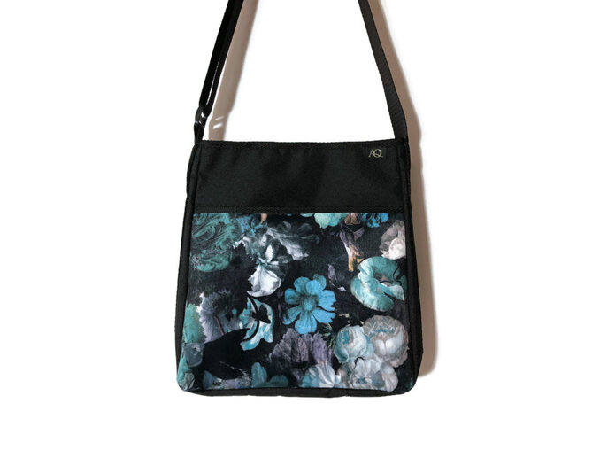 Stylish womens handbag handcrafted from a floral velvet designer fabric.