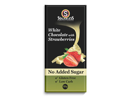 Sugarless White Chocolate Strawberries Block 125g