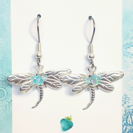 SUMMER  -  Silver & Aquamarine Dragonfly Earrings
